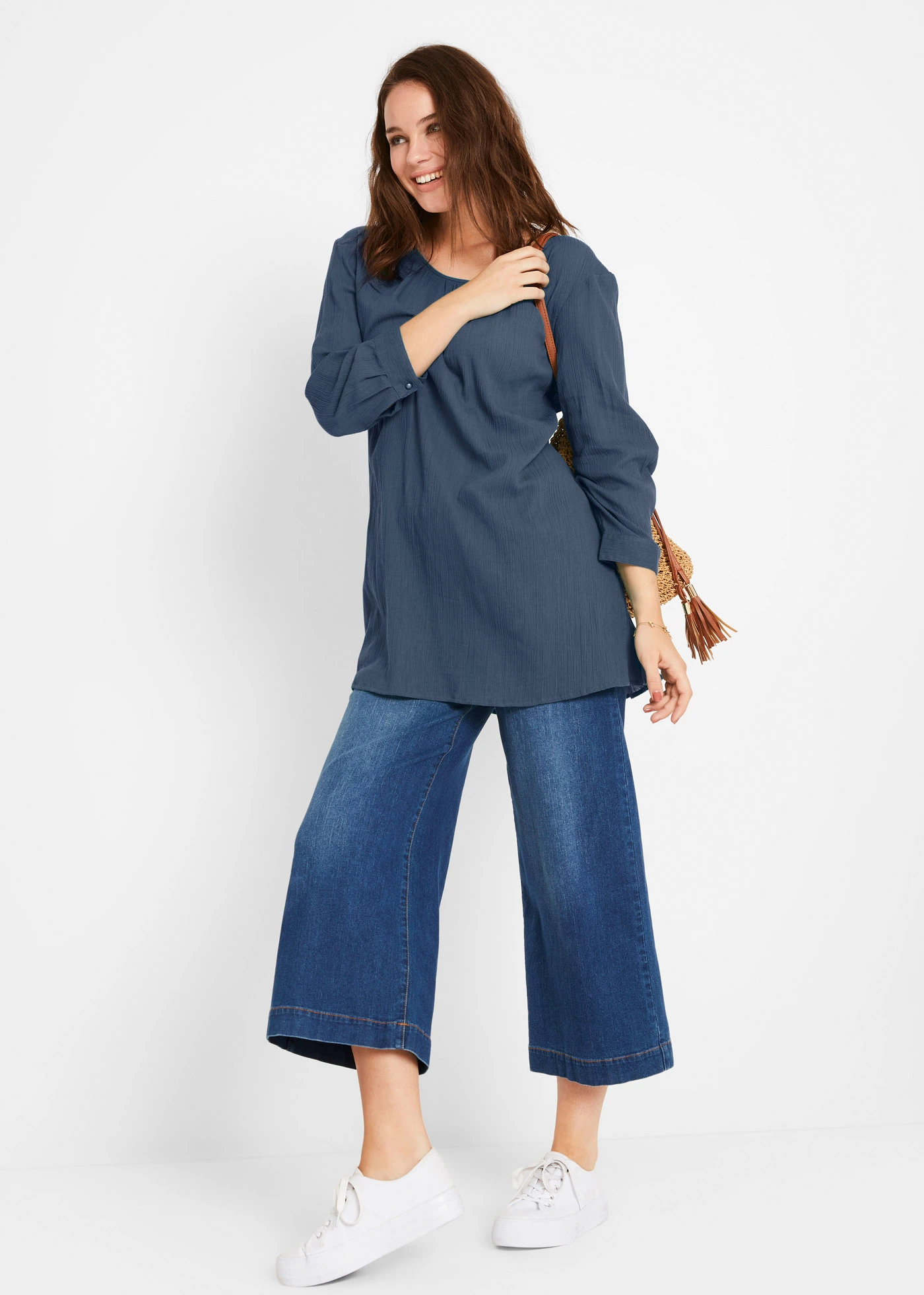 Długa tunika z bawełny • granatowy • sklep bonprix