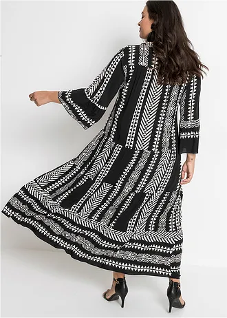 Maxi jurk met printvan soepele viscose, Kleur: zwart-wolwit grafisch