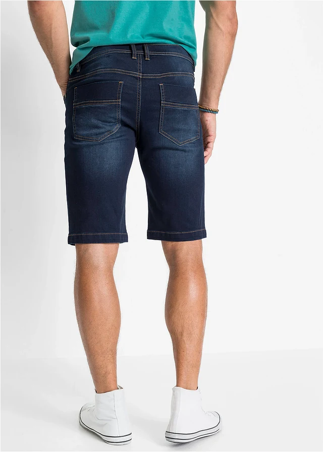 Bermuda en sweat effet jean, coupe ventre confort, regular, Couleur: bleu foncé denim used