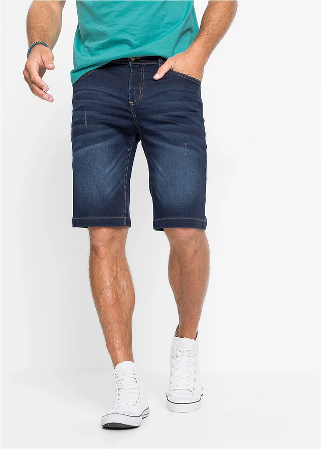 Sweat jeans bermuda met comfort fit, regular fit • donkerblauw denim used • product-page.page-title-suffix