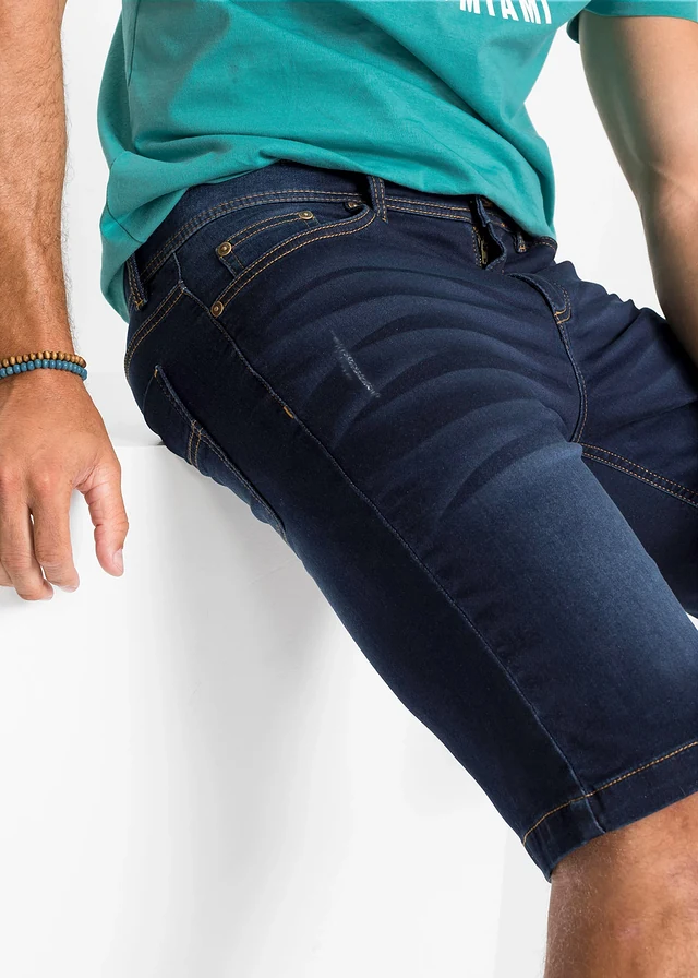 Sweat jeans bermuda met comfort fit, regular fit • donkerblauw denim used • product-page.page-title-suffix