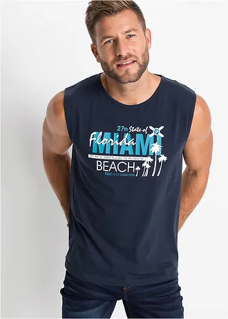 Muscle shirt van puur biologisch katoen • donkerblauw met print • bonprix online shop