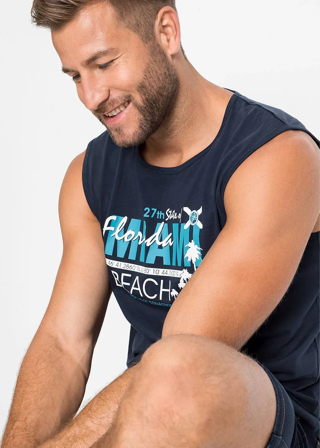 Muscle shirt met comfort fit • donkerblauw met print • product-page.page-title-suffix