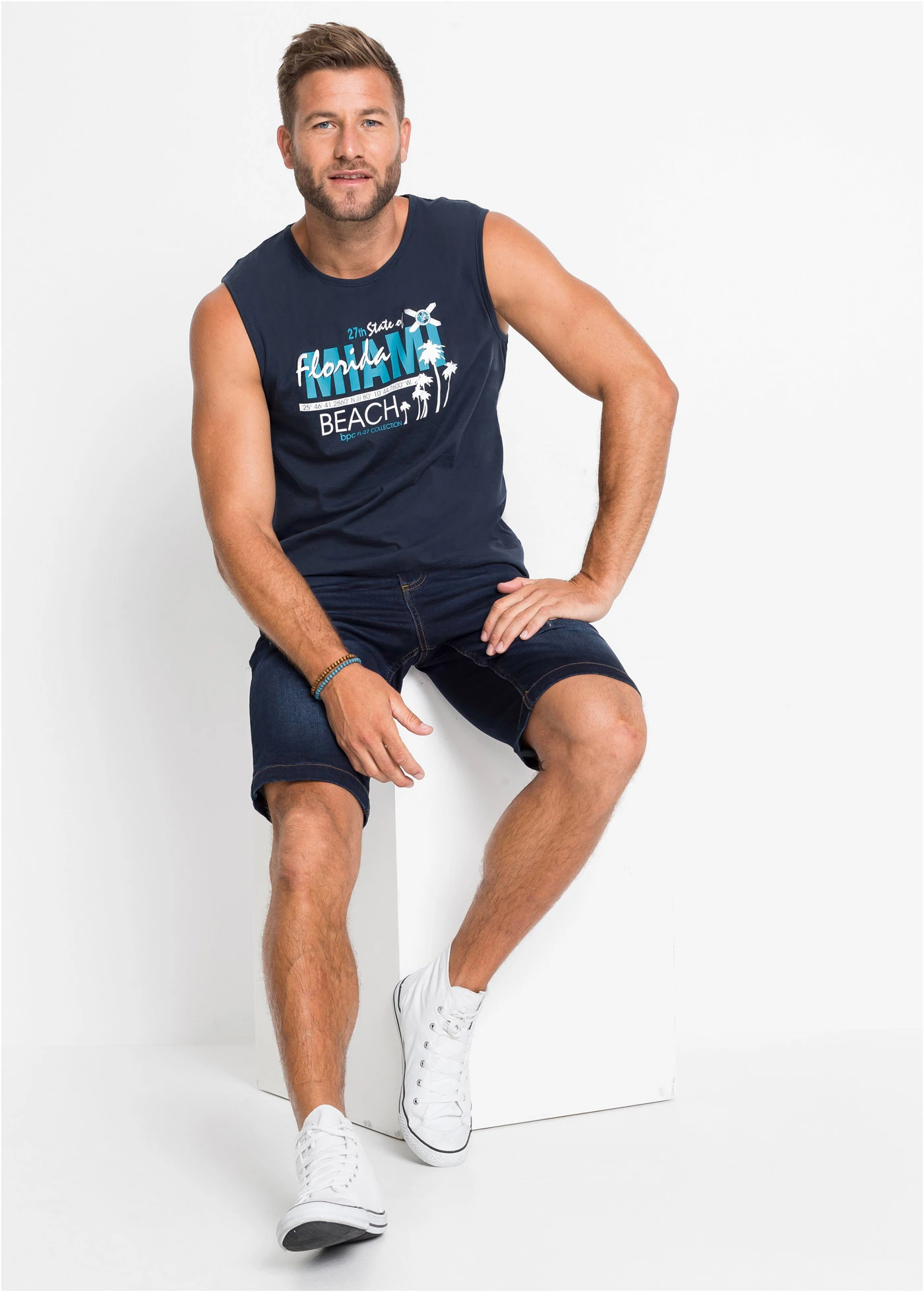 Muscle shirt van puur biologisch katoen • donkerblauw met print • bonprix online shop