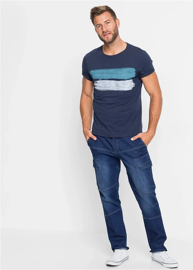 Jean droit extensible, poches cargo, regular • bleu denim • product-page.page-title-suffix