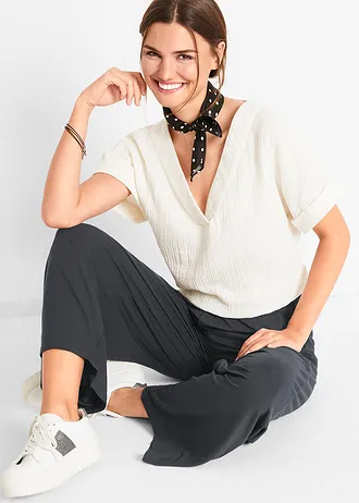 Jersey 7/8 broek van soepele viscose mix, Kleur: zwart