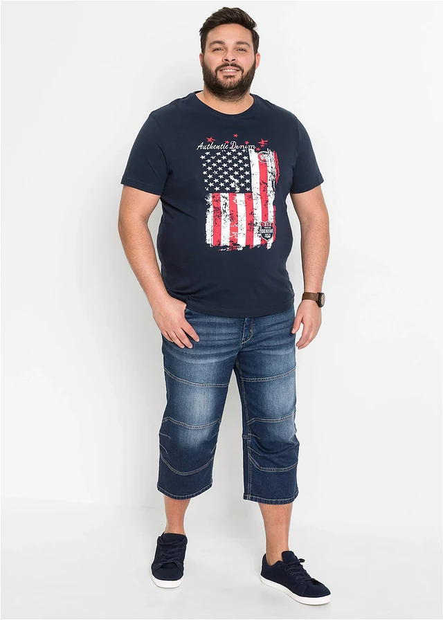 T-shirt 100% coton, Couleur: bleu foncé imprimé