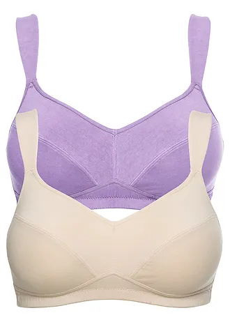 Bh zonder beugels (set van 2) met biologisch katoen, Kleur: lila+sandbeige
