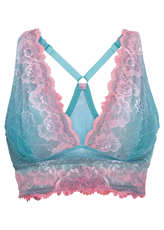 Brassière avec une jolie dentelle à effet ombré, Couleur: rose vif-bleu lagon