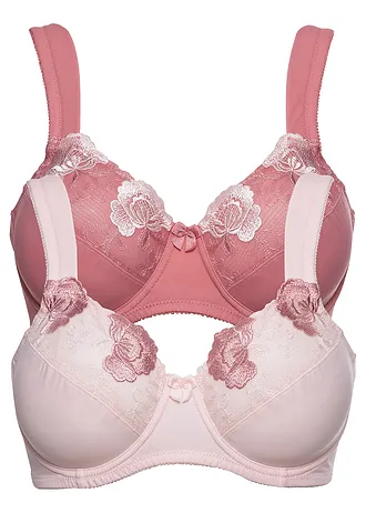 Minimizer bh met gewatteerde schouderbandjes. (set van 2), Kleur: rookroze+zacht roze gebloemd