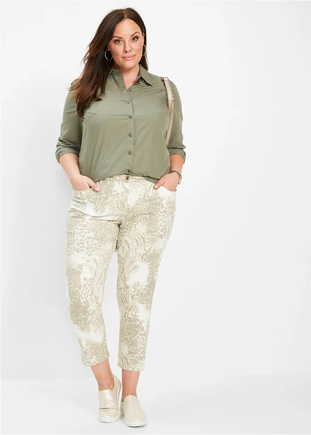 Pantalon extensible 7/8 imprimé, Couleur: beige léopard
