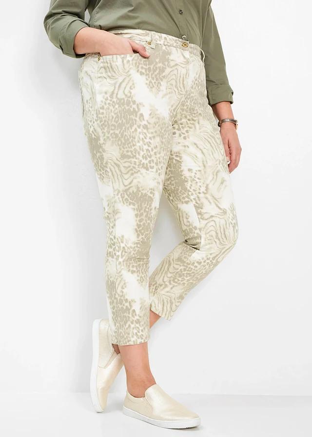 Pantalon extensible 7/8 imprimé, Couleur: beige léopard