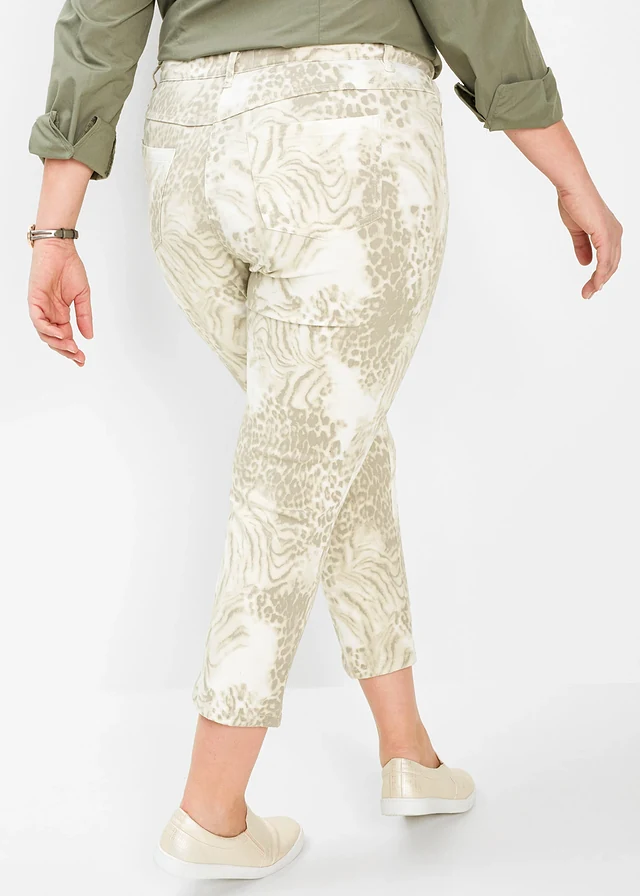 Pantalon extensible 7/8 imprimé, Couleur: beige léopard