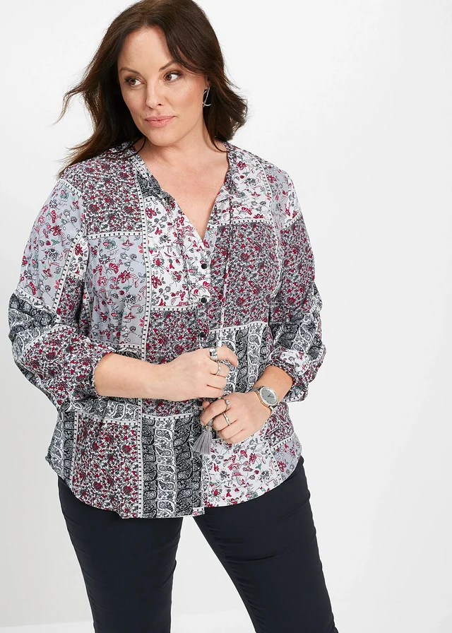 Blouse met print, Kleur: zilvergrijs met print