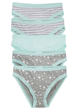 Lot de 5 slips avec coton doux, Couleur: gris clair chiné-blanc-menthe