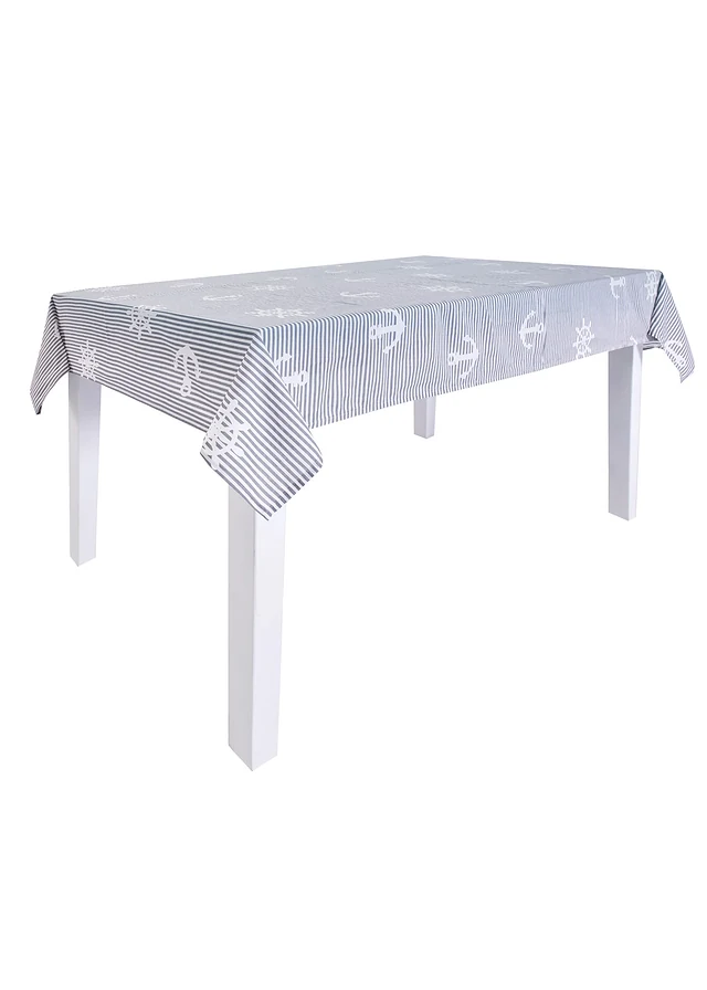 Plaid met maritiem design, Kleur: grijs/wit
