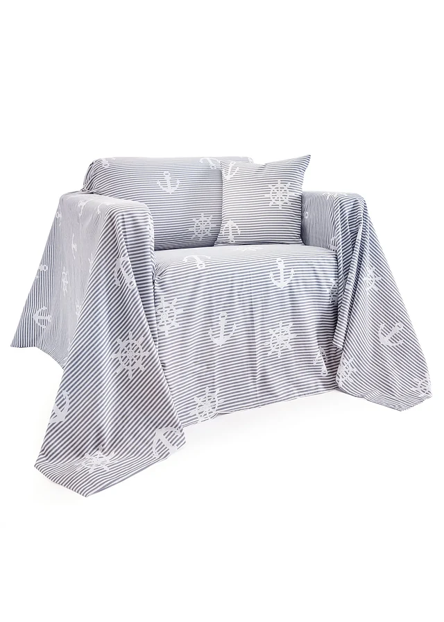 Plaid style marin, Couleur: gris/blanc