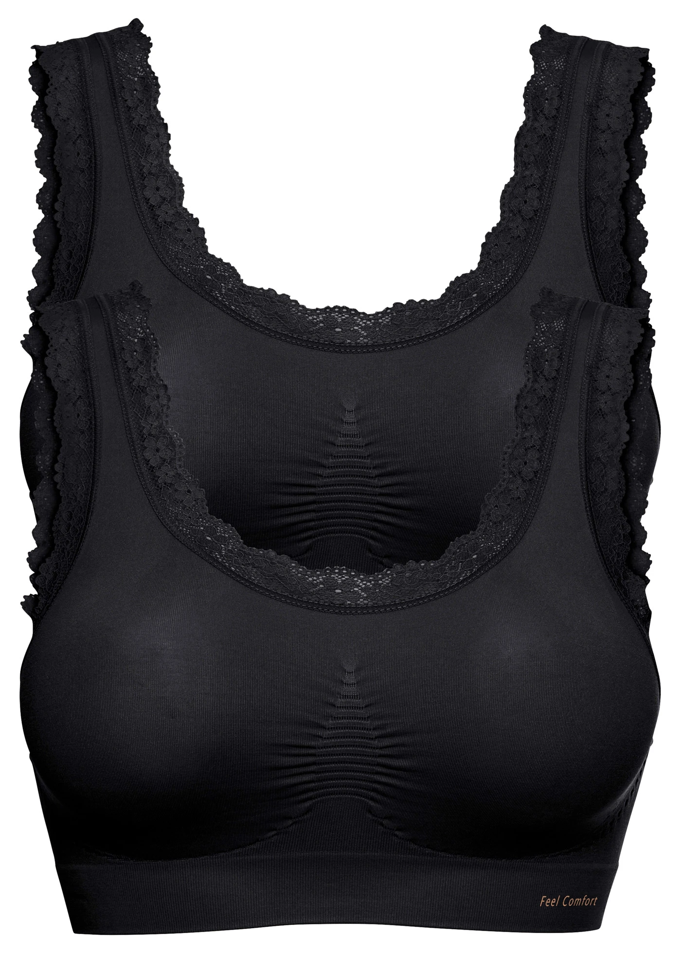 Bezešvý podprsenkový top Feel Comfort (2 ks v balení) • 2x černá • bonprix obchod