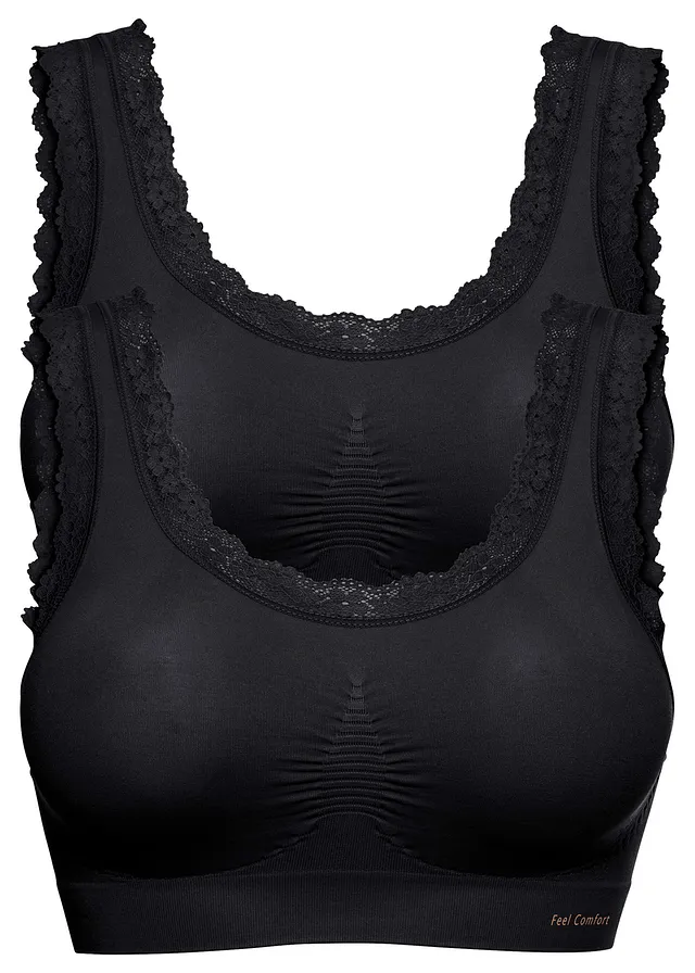 Bezešvý podprsenkový top Feel Comfort (2 ks v balení) • 2x černá • bonprix obchod