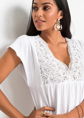 Triko s krajkovým výstřihem • bílá • bonprix obchod