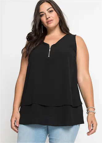 Top met rits, Kleur: zwart