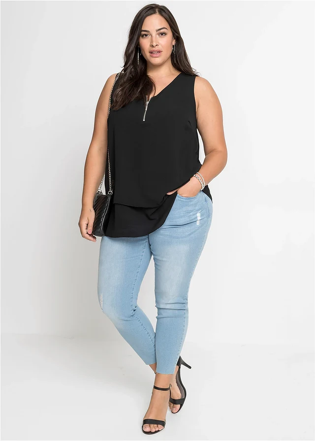 Top à encolure zippée, Couleur: noir