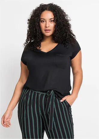 T-shirt van zachte viscose, Kleur: zwart