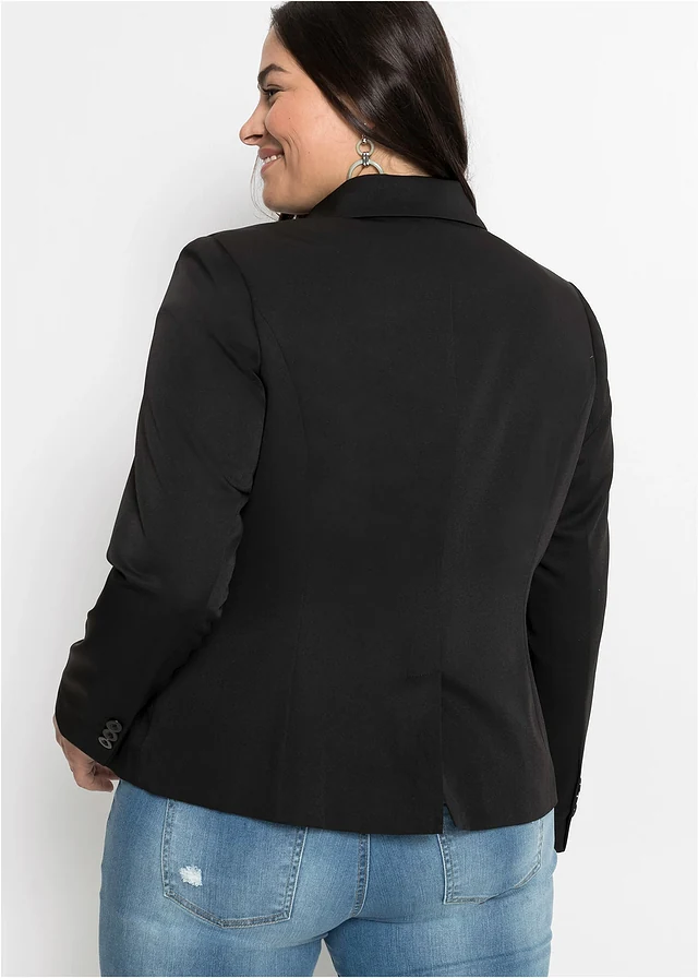 Korte blazer met klepzakken, Kleur: zwart