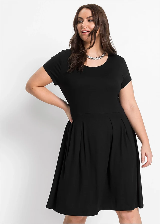 Jersey jurk in een viscosemix, Kleur: zwart