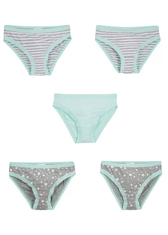 Lot de 5 slips avec coton doux, Couleur: gris clair chiné-blanc-menthe