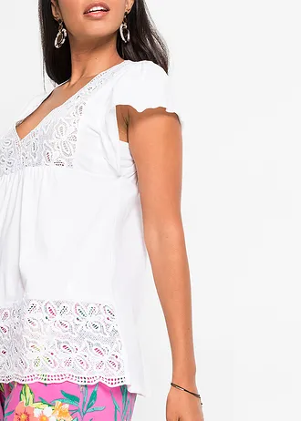 Triko s krajkovým výstřihem • bílá • bonprix obchod