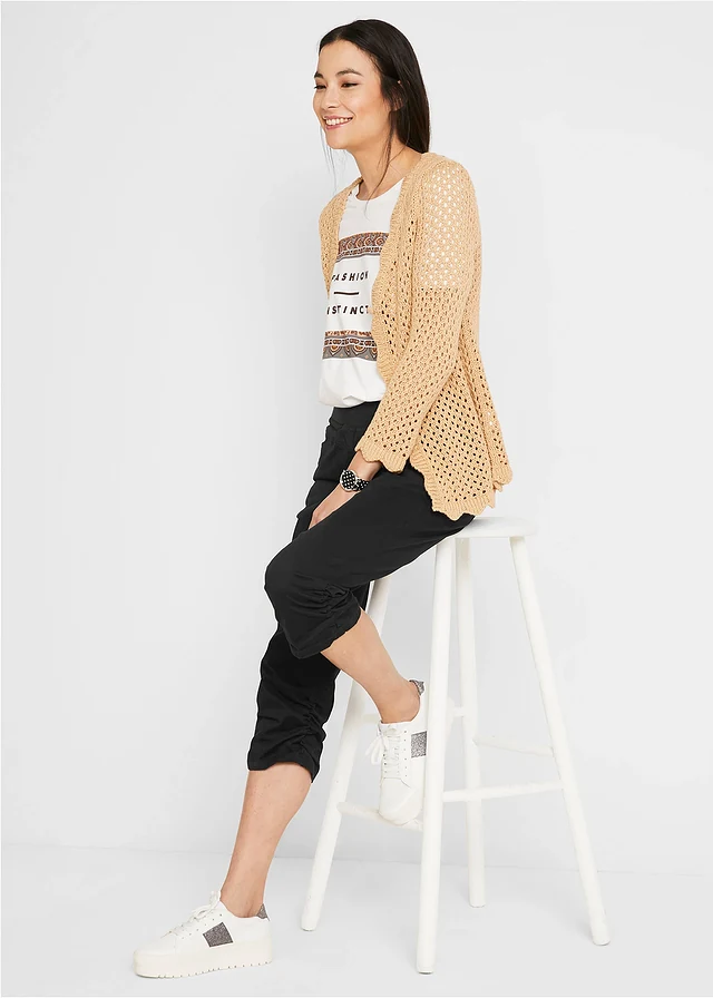 Capri broek van katoenmix met comfortband • zwart • product-page.page-title-suffix