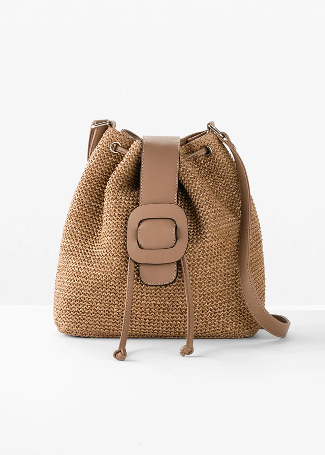 Sac bourse effet paille, Couleur: naturel/cognac