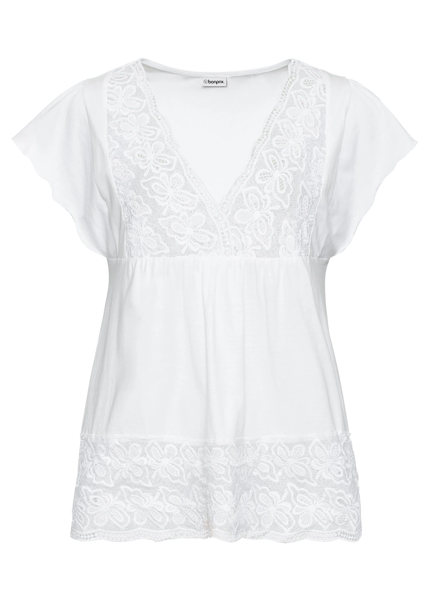 Triko s krajkovým výstřihem • bílá • bonprix obchod