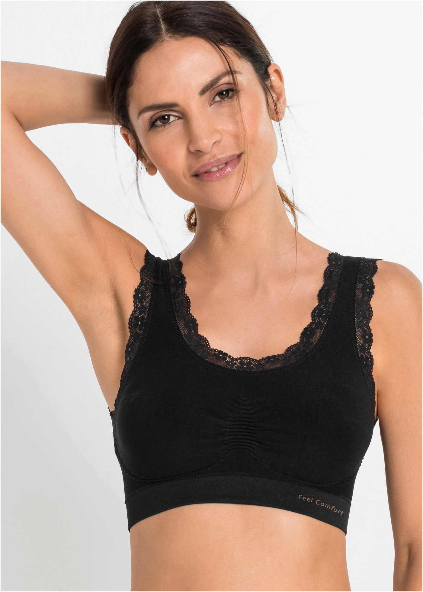 Bezešvý podprsenkový top Feel Comfort (2 ks v balení) • 2x černá • bonprix obchod