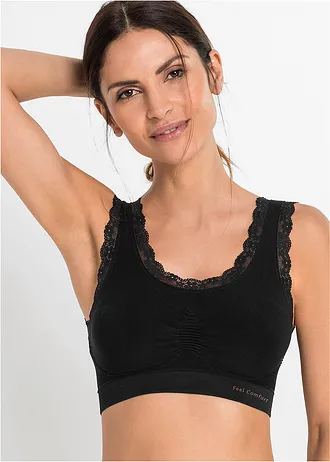 Bezešvý podprsenkový top Feel Comfort (2 ks v balení) • 2x černá • bonprix obchod