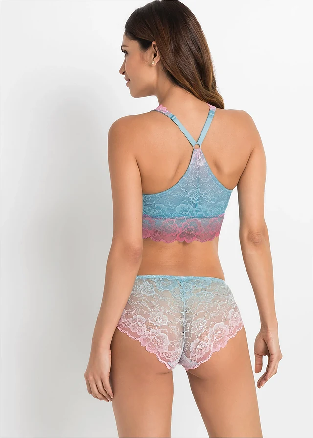 Brassière avec une jolie dentelle à effet ombré, Couleur: rose vif-bleu lagon