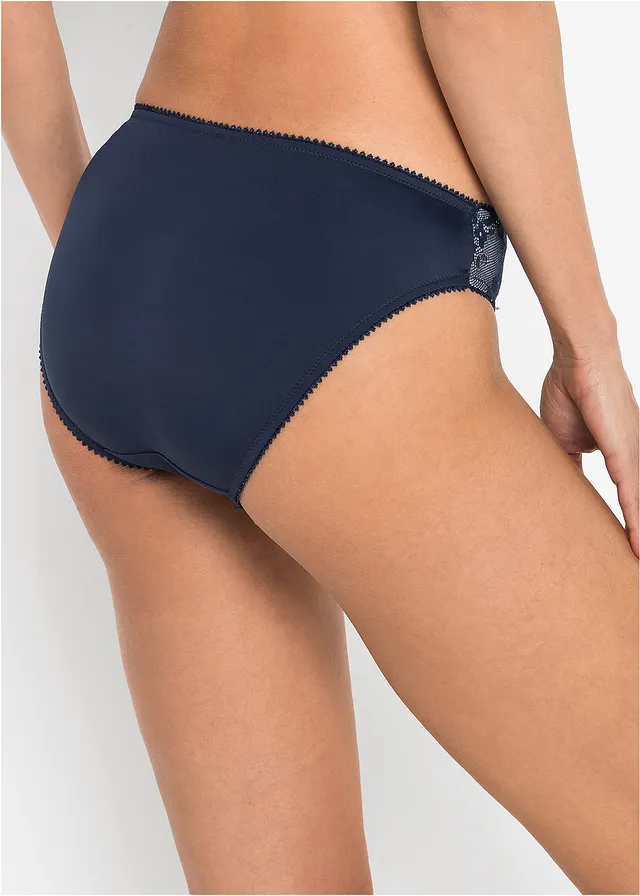 Lot de 2 slips avec dentelle, Couleur: bleu foncé + beige sable