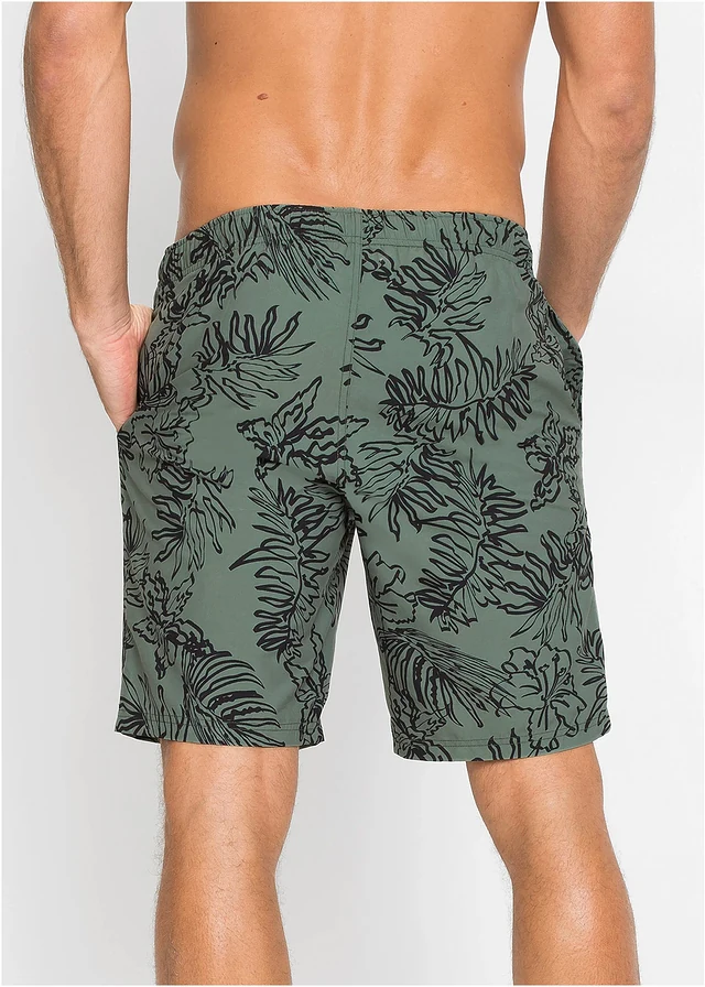 Short de bain, Couleur: olive/noir imprimé