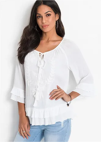 Tuniek met borduursel, Kleur: wolwit