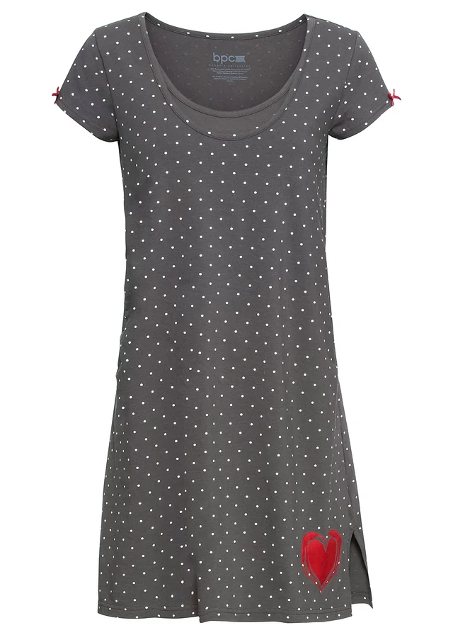 Chemise de nuit d'allaitement coton, Couleur: gris ardoise à pois