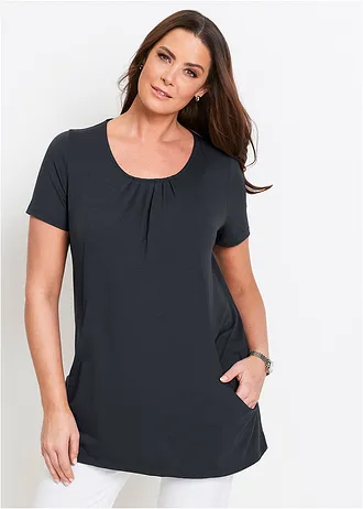 Longshirt met viscose, Kleur: zwart
