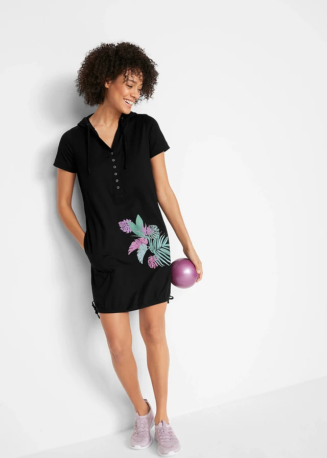 Robe T-shirt en coton, manches courtes, Couleur: noir