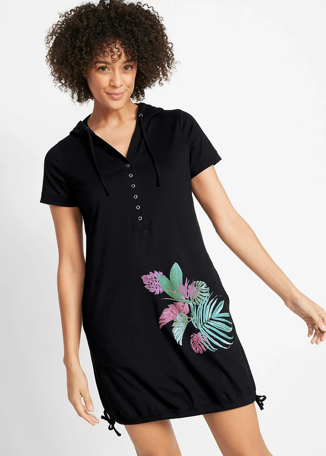 Robe T-shirt en coton, manches courtes, Couleur: noir