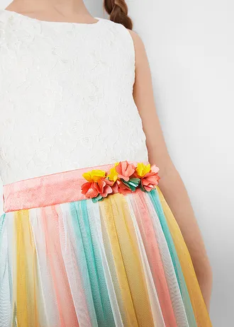 Feestelijke midi jurk van fijne kant en tule • wolwit • bonprix online shop