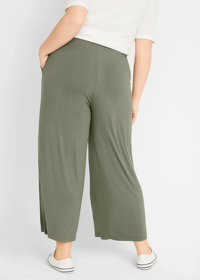 Pantalon fluide en jersey viscose, longueur 7/8, Couleur: olive