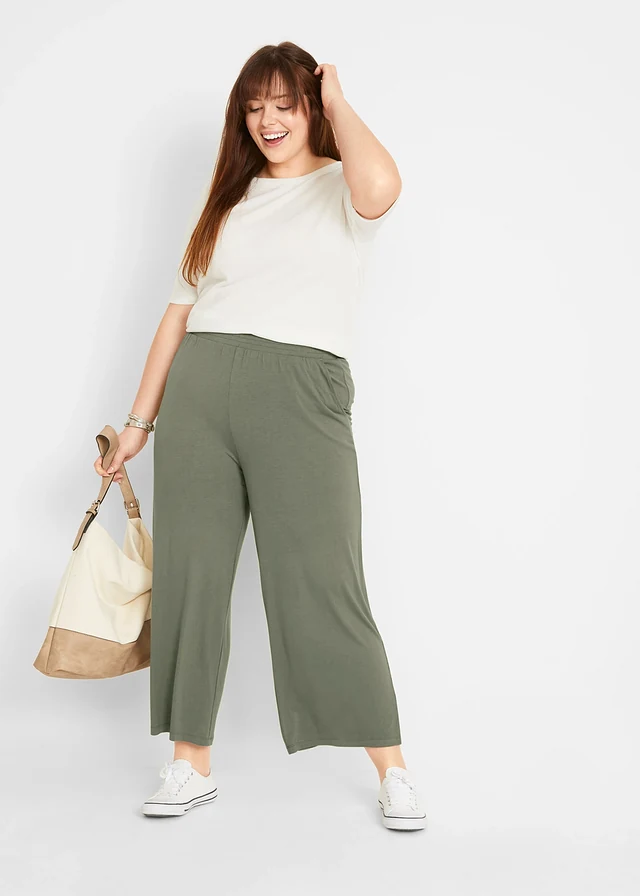 7/8 jersey broek van een soepele viscosemix, Kleur: olijfgroen