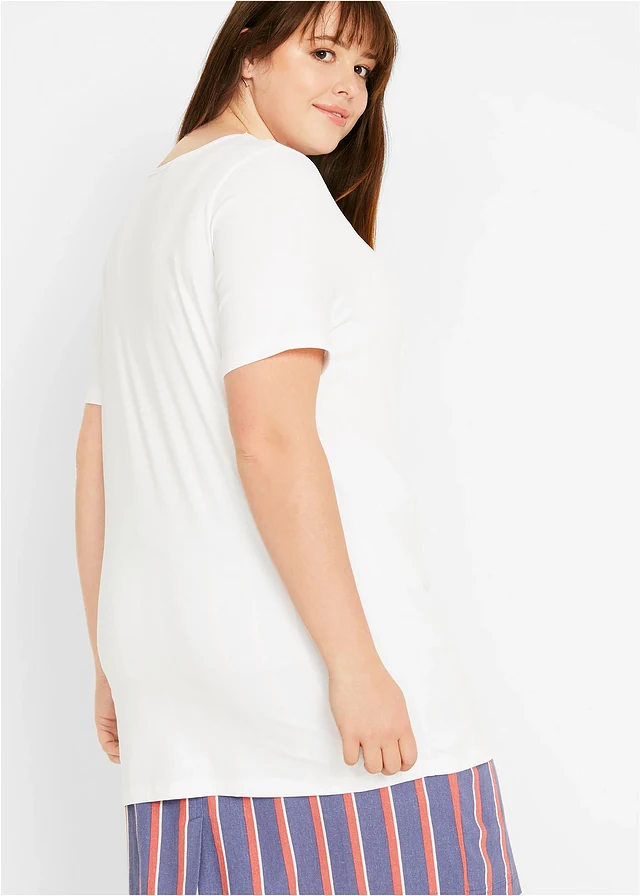 Lot de 2 T-shirts longs basiques, manches courtes, Couleur: bleu foncé / blanc