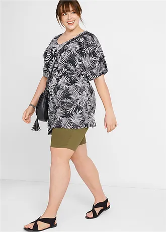 Shirt tuniek met V-hals en kimonomouwen, Kleur: zwart/wit gedessineerd