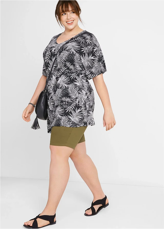Tunique longue en viscose fluide, Couleur: noir-blanc imprimé